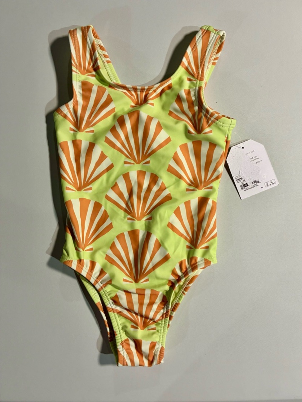 Girls Little Co Lime One-Piece Swimsuit with Seashell Print
